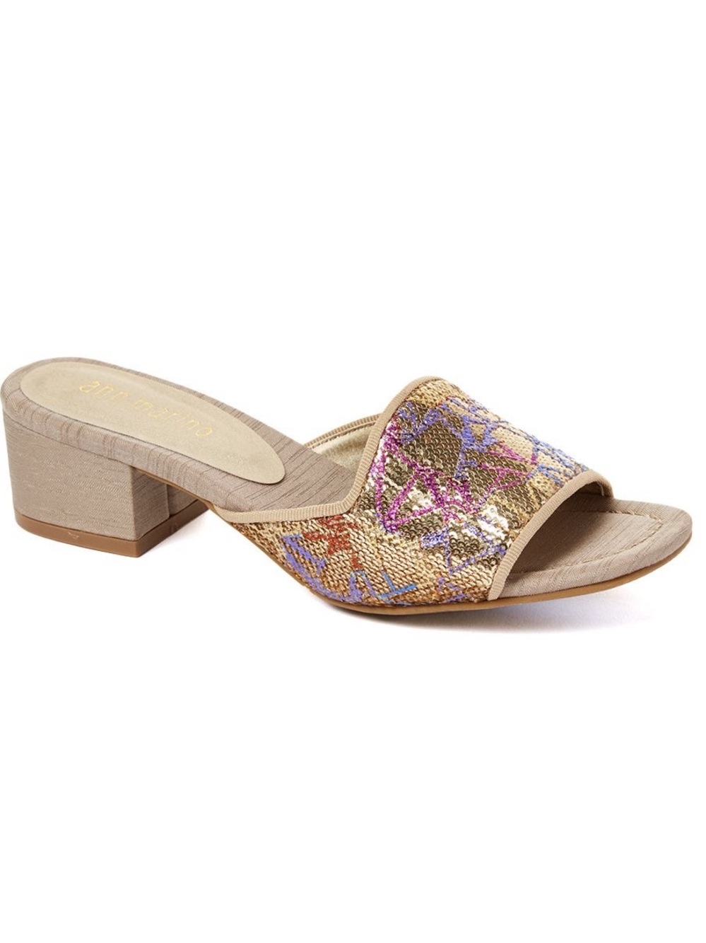 NWT Ann Marino Sequin Embellished Block Heel Slide Sandals, 6M